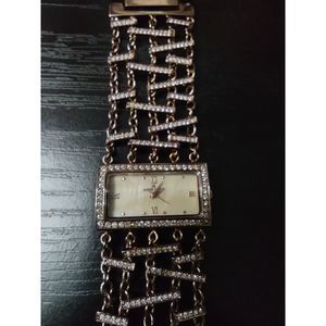 Anne Klein Wide Ladies Bronze and Rhinestone Wrist Watch